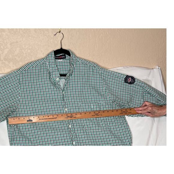 Bocomal size Xl-long shirt button down blue/green plaid flame resistant workwear - Picture 7 of 8